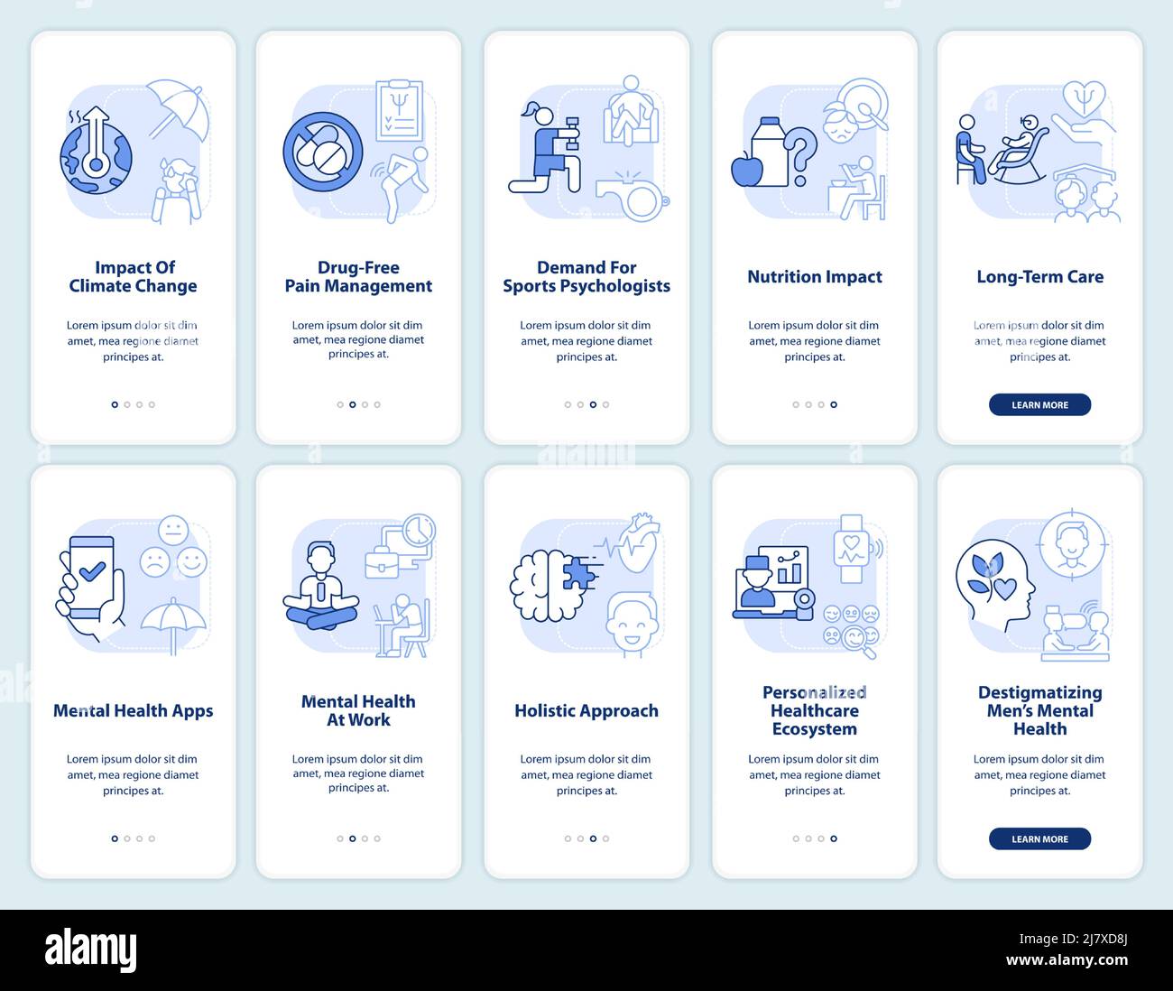 Trends in psychology light blue onboarding mobile app screen set Stock ...
