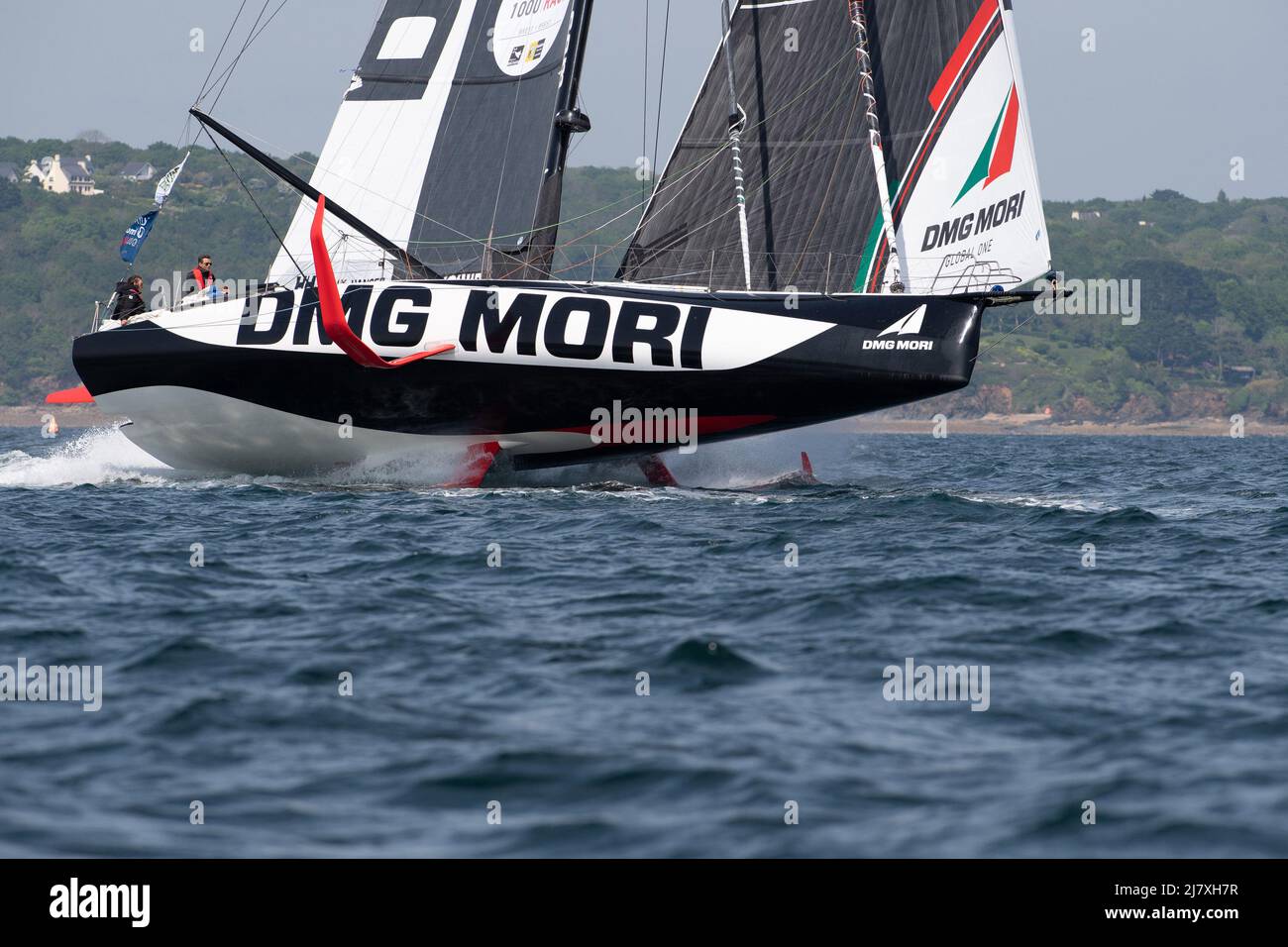 Kojiro Shiraishi, DMG MORI GLOBAL ONE during the Defi Pomâ&#x80;&#x99;Potes Runs of the Guyader Bermudes 1000 Race, IMOCA Globe Series sailing race on May 6, 2022 in Brest, France - Photo: Nicolas Pehe/DPPI/LiveMedia Stock Photo