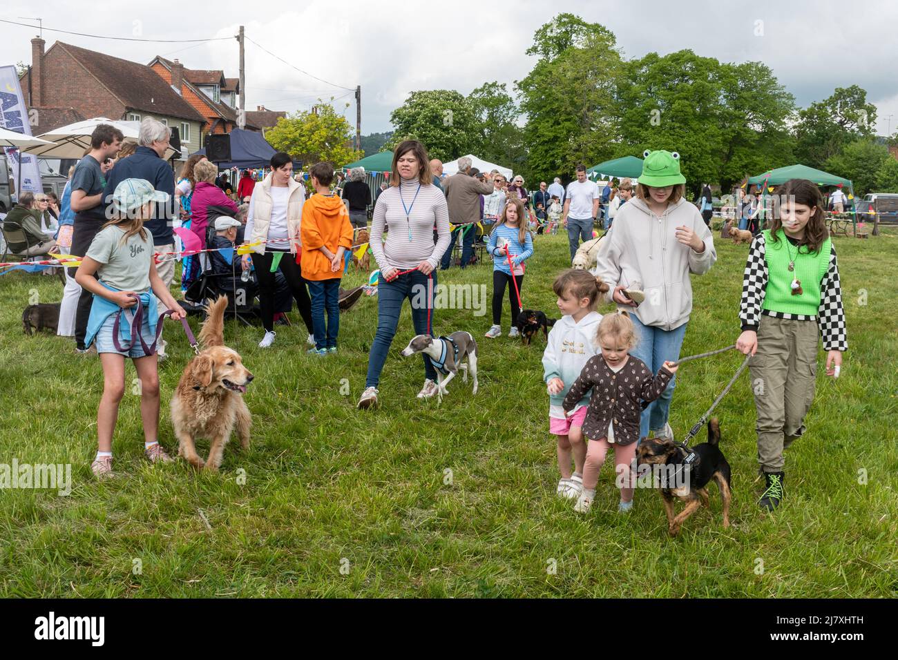 Dunsfold village fete, Surrey, England, UK, with a dog show in the arena. Stock Photo