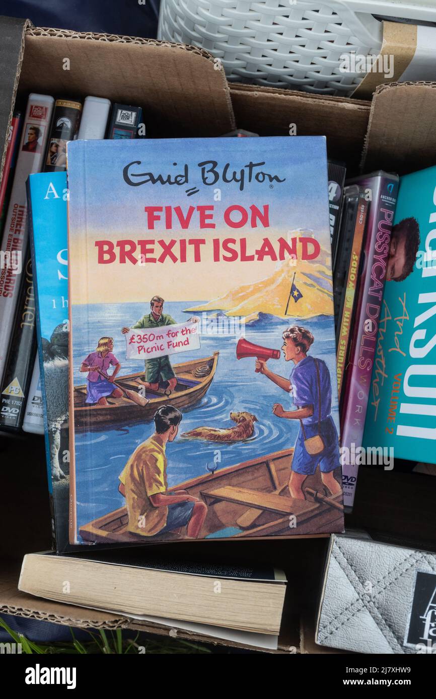 The book Five on Brexit Island, a humorous parody on the book series by Enid Blyton, UK Stock Photo