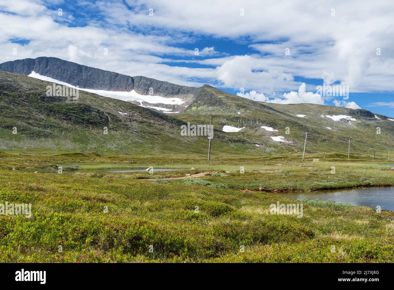 View of Helags mountain peak with a small glacier in Sweden Stock Photo