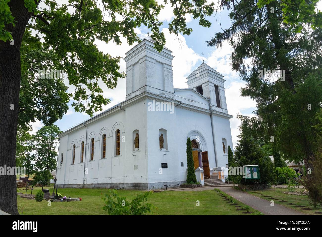 Kobryn, Belarus - June 01, 2019: Front view on Church of the Most Holy Virgin Mary at summer time. Stock Photo