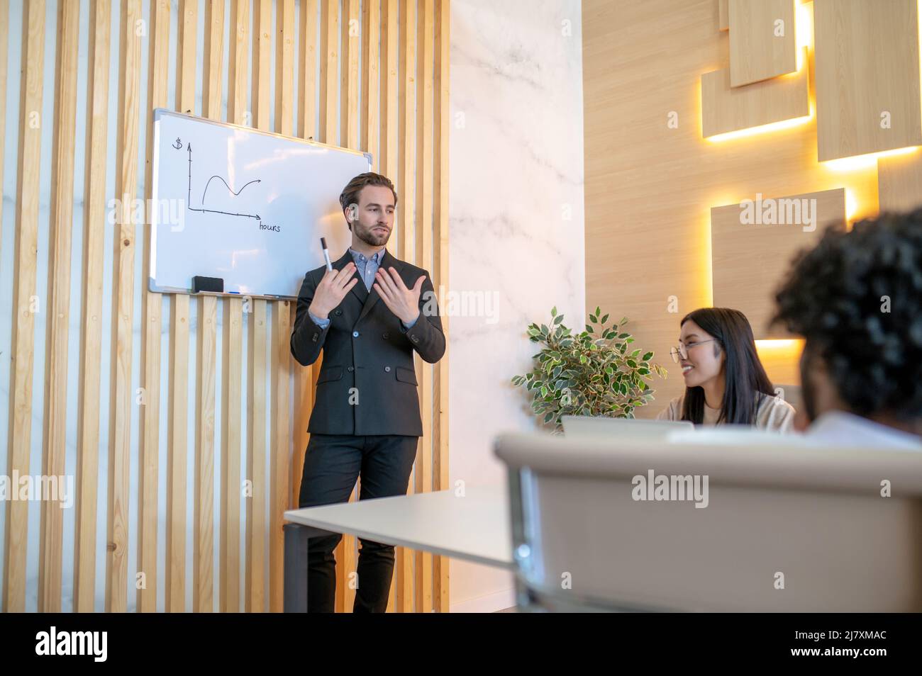 Company manager giving a presentation to his employees Stock Photo Alamy