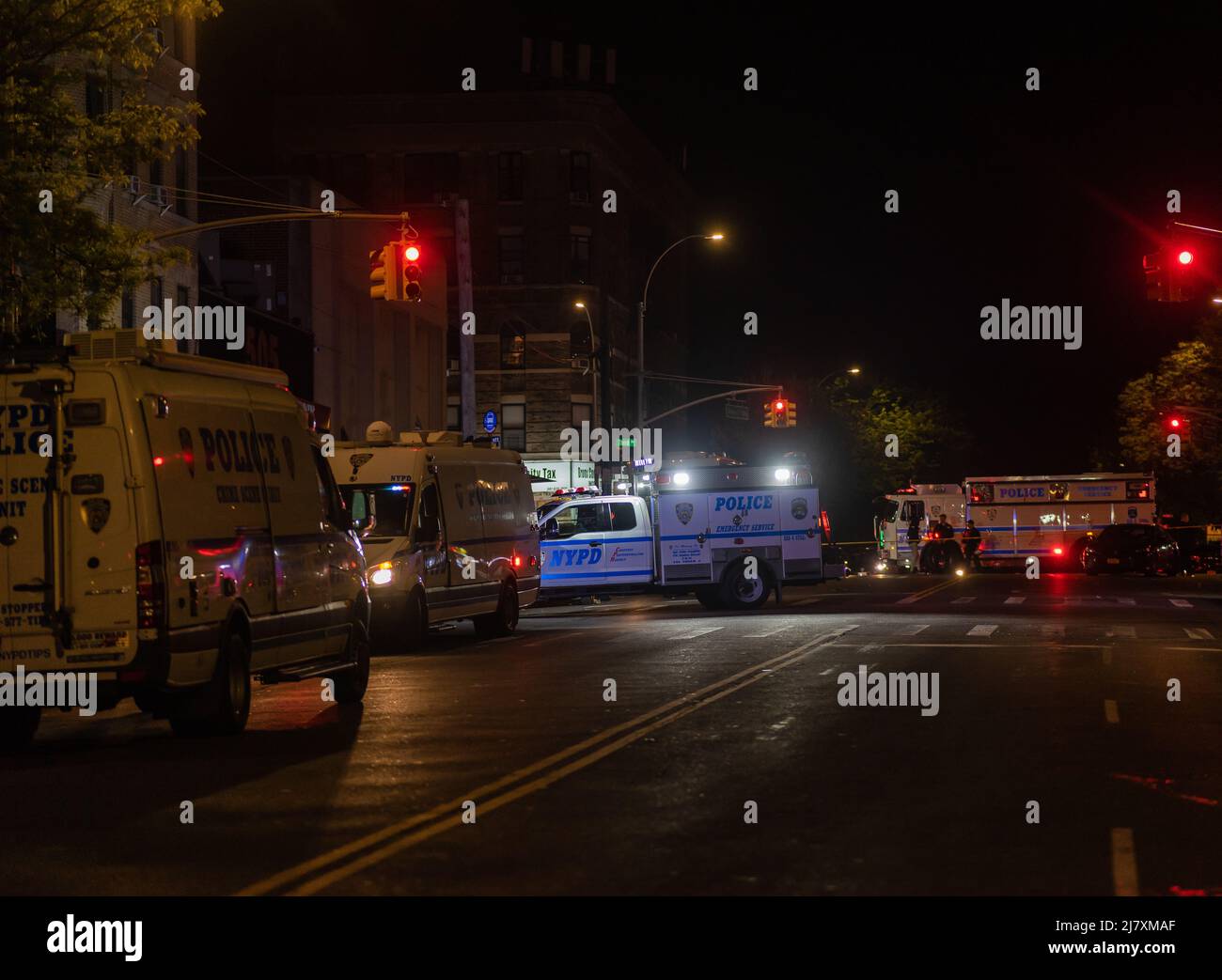 Bronx, USA. 11th May, 2022. Police are investigating the scene where two police officers from