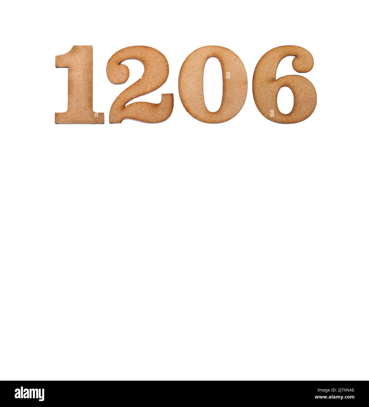 Number 1206 - Piece of wood isolated on white background Stock Photo