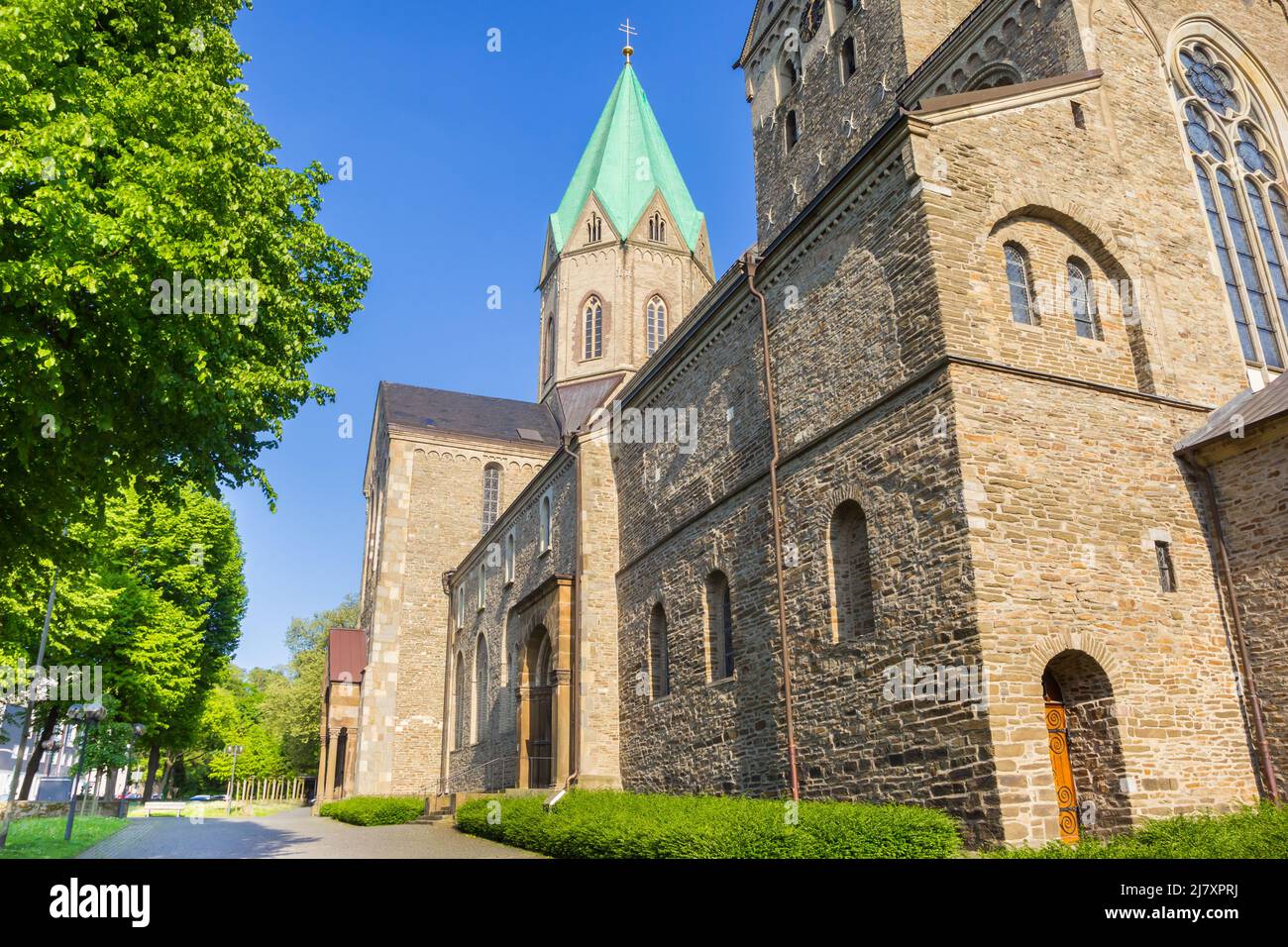 Historic Ludgerus church in the park in Essen-Werden, Germany Stock Photo