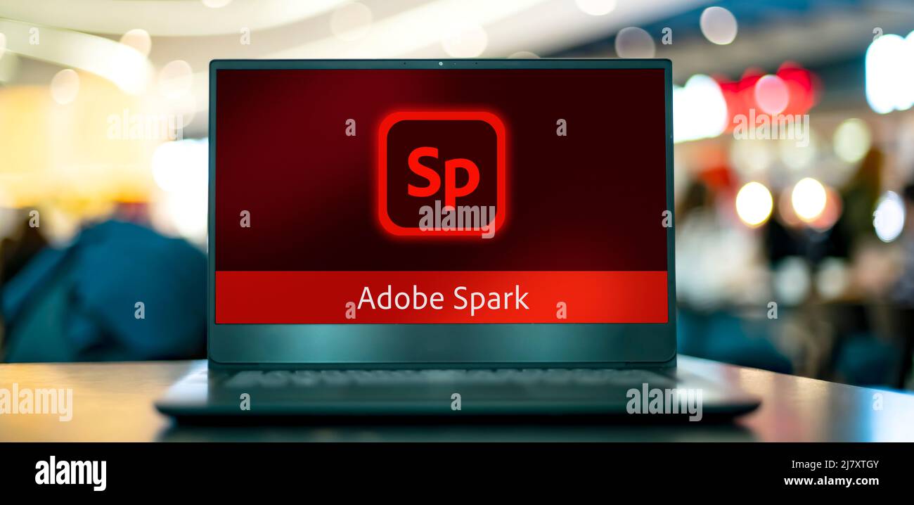 POZNAN, POL - JAN 16, 2022: Laptop computer displaying logo of Adobe Spark, an integrated suite of media creation applications for mobile and web deve Stock Photo