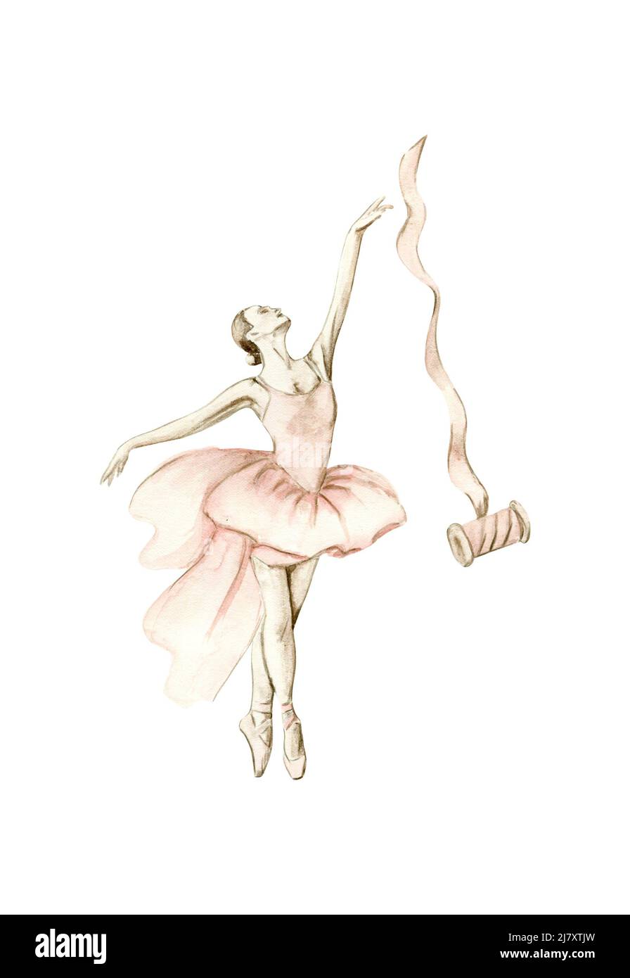 Watercolor dancing ballerina in pink Stock Photo