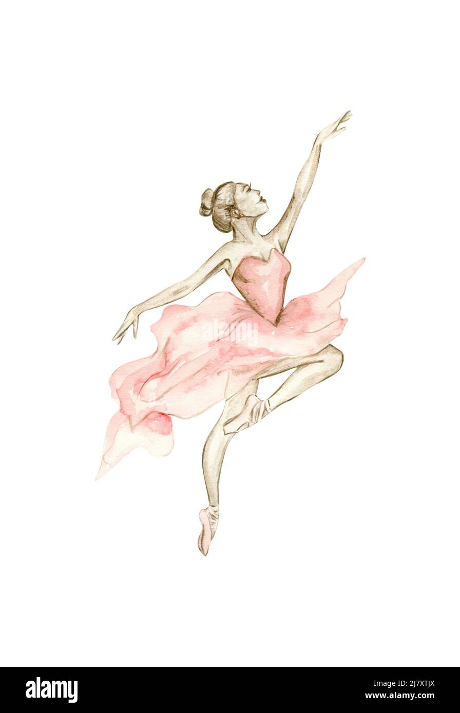 Watercolor dancing ballerina in pink Stock Photo