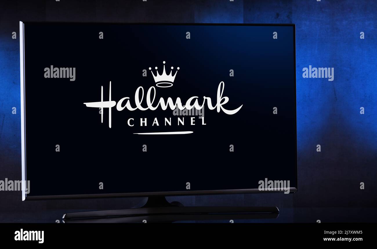 POZNAN, POL MAR 25, 2022 Flatscreen TV set displaying logo of The