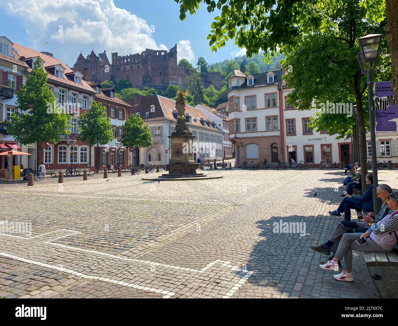 Heiderlberg Castle, Place Kornmarkt near Marktplatz with Kornmarkt Madonna Stock Photo