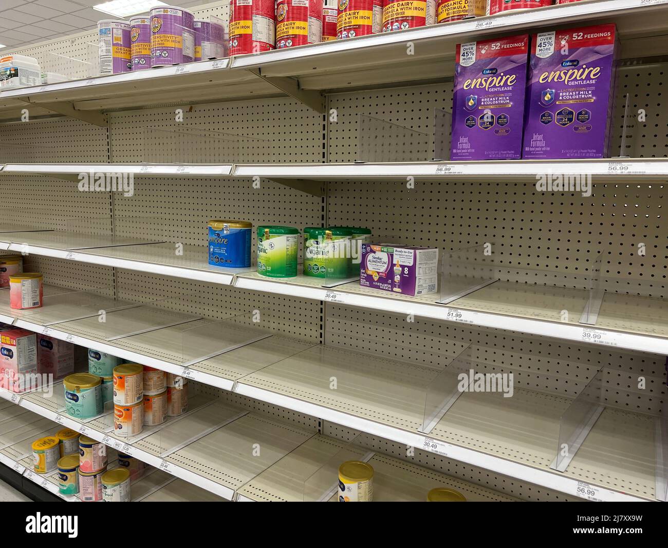 Empty shelves at a Target store show how widespread the baby formula shortage is in the United States Stock Photo