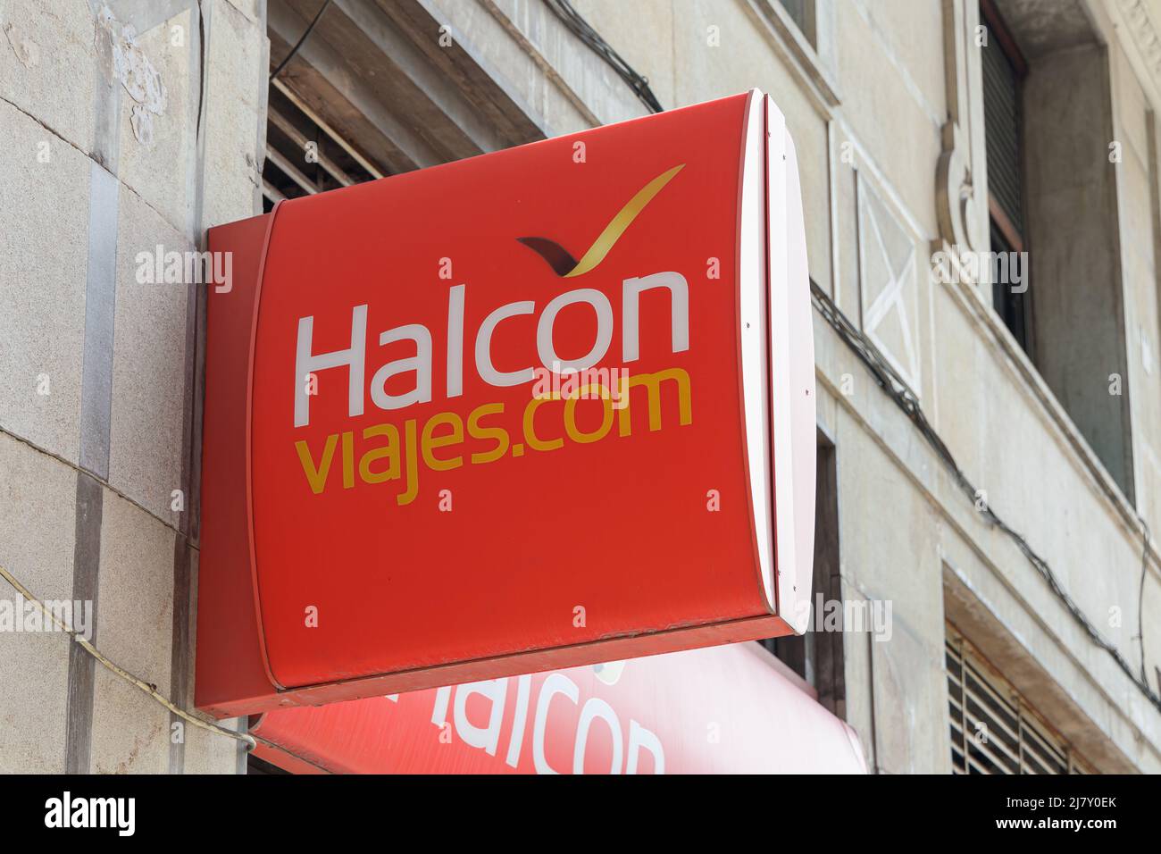 VALENCIA, SPAIN - MAY 05, 2022: Halcon Viajes is a Spanish travel agency chain Stock Photo