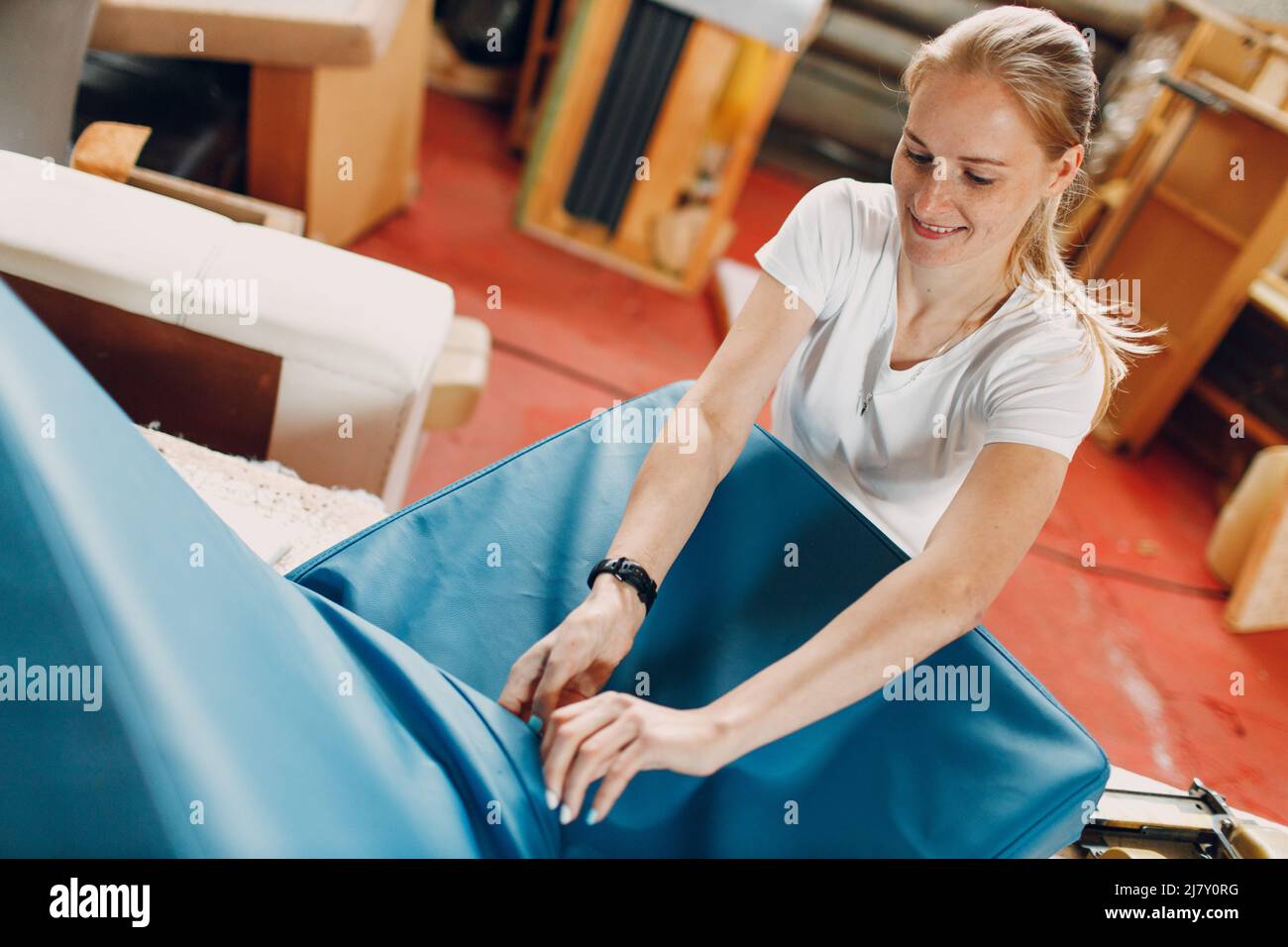 Furniture Upholstery and Manufacture fabric cloth Renovation Stock Photo