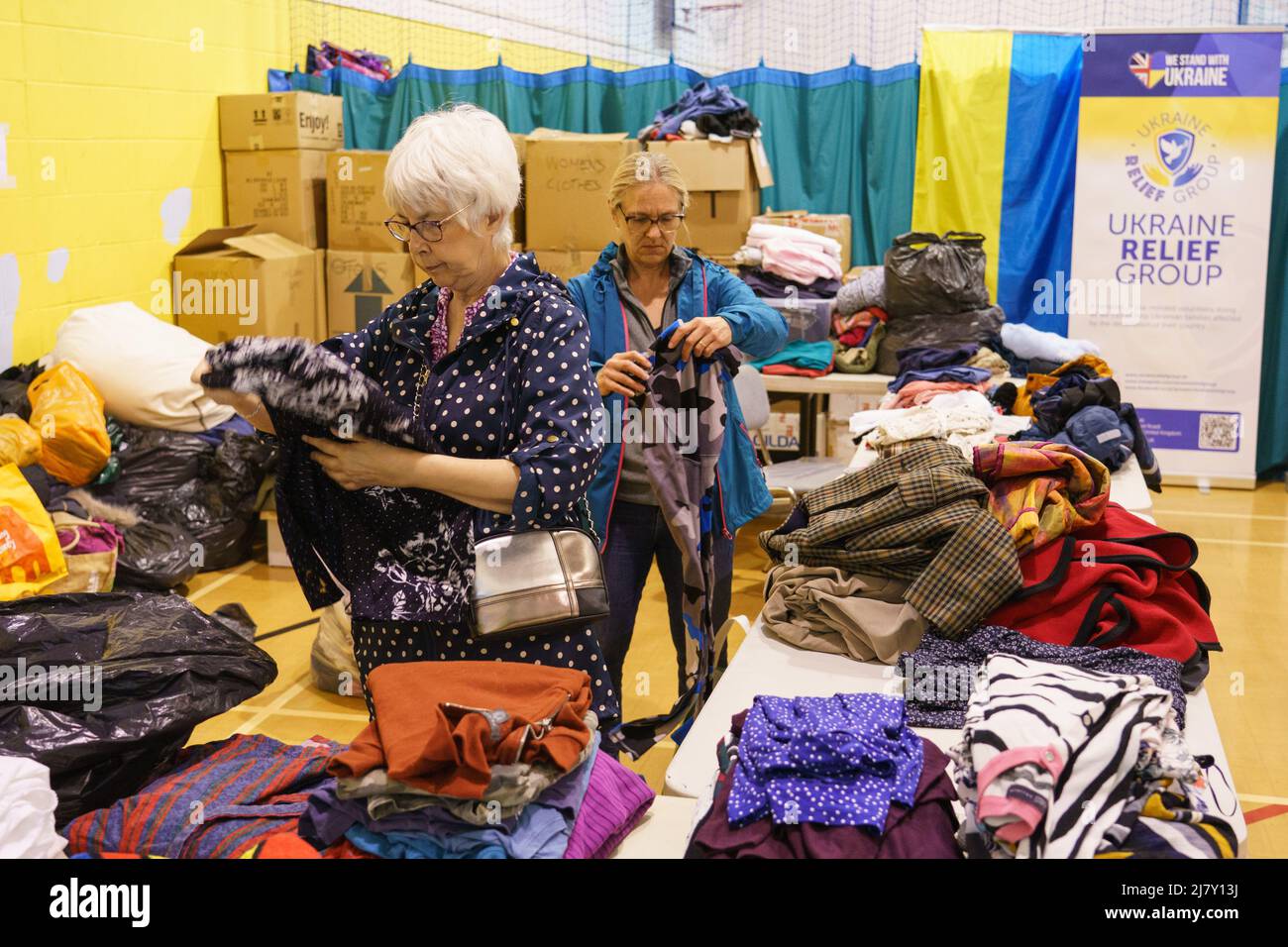 Volunteers sort donations to the Ukraine Relief Group, which organises