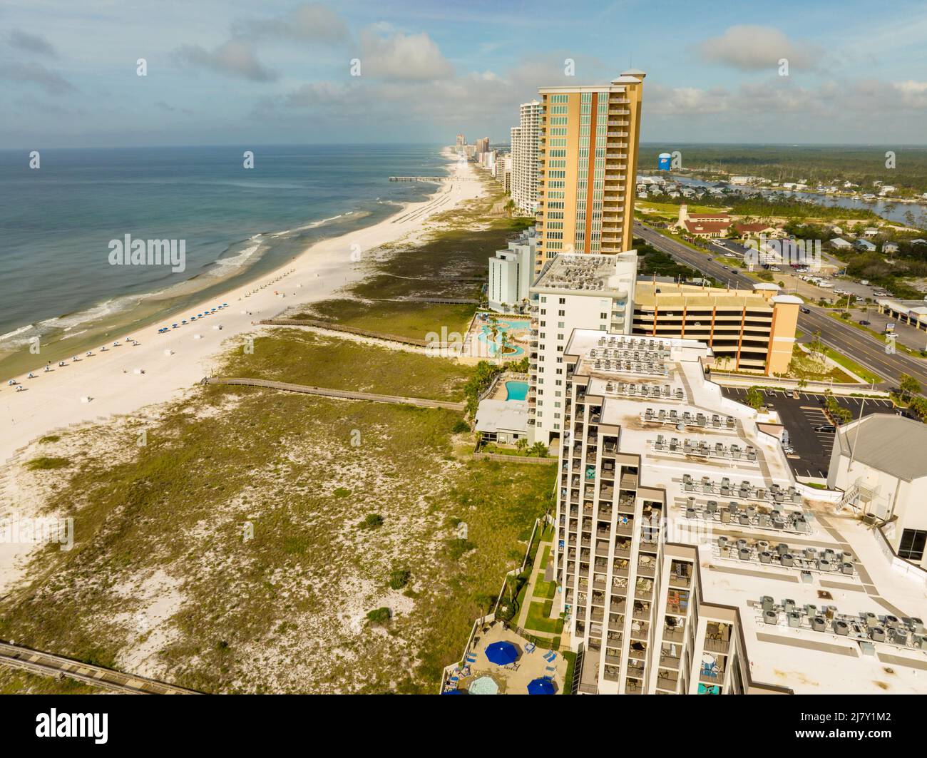 Aerial photo beachfront condos Gulf Shores Orange Beach Alabama Stock