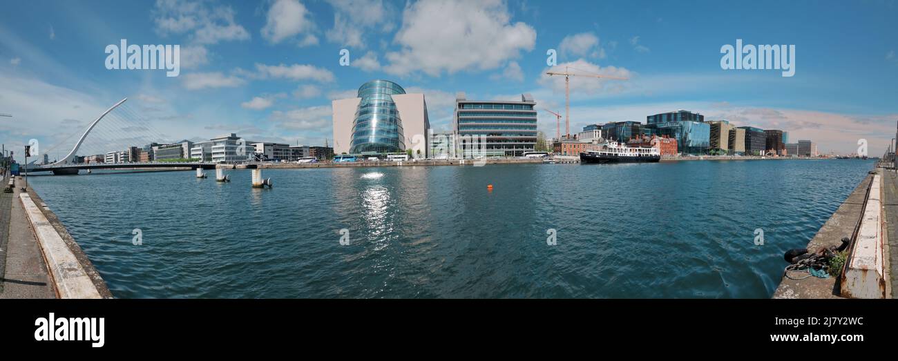Panorama of Samuel Beckett Bridge,The Convention Centre Dublin and River Liffey, Dublin Stock Photo