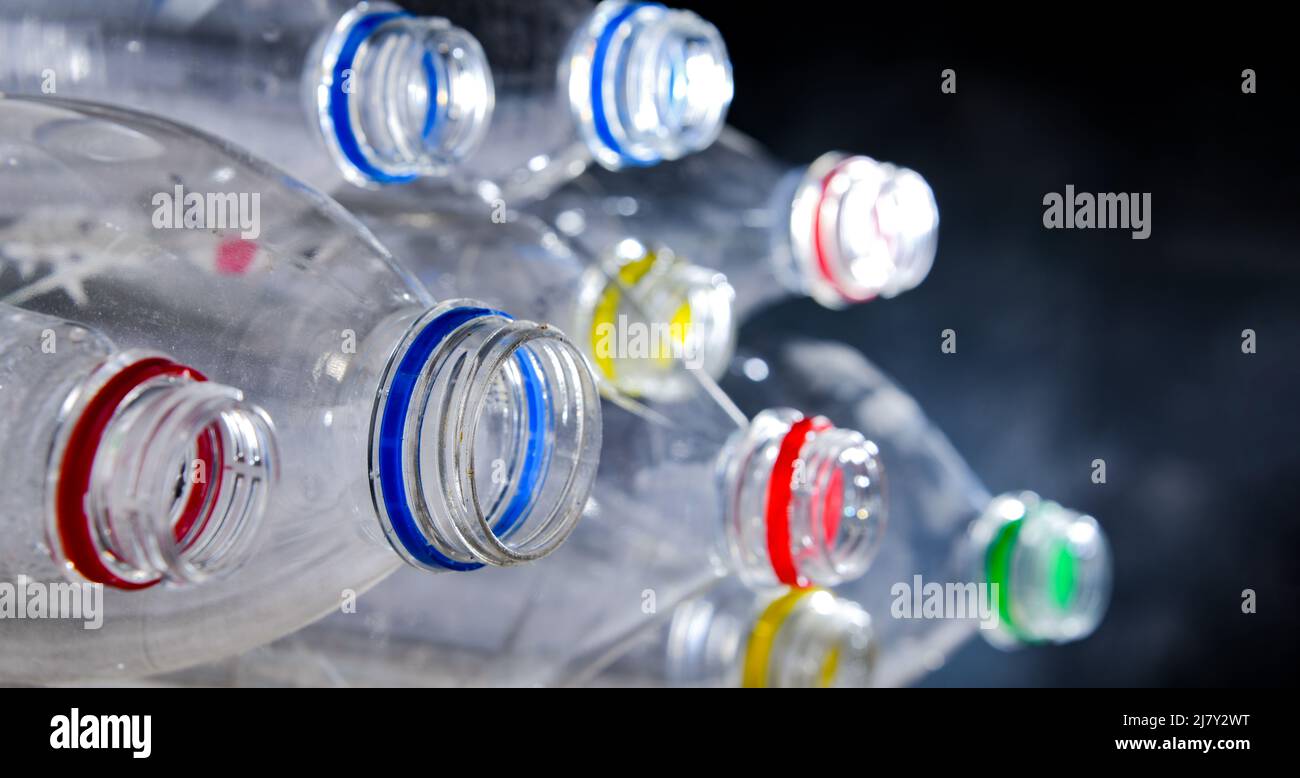 Empty carbonated drink bottles. Plastic waste Stock Photo