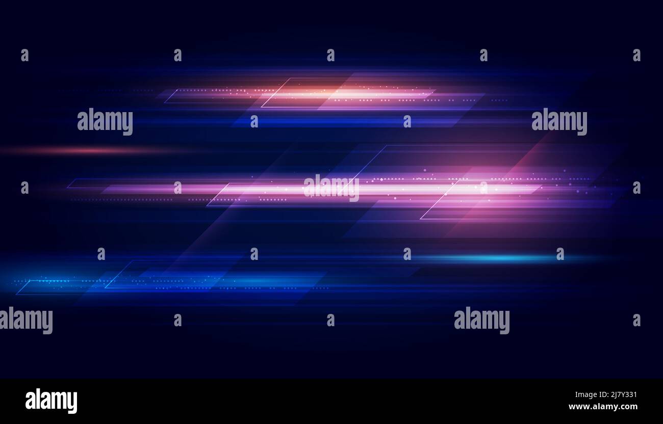 Modern abstract high-speed light effect. Technology futuristic dynamic motion on blue background. Movement pattern for banner or poster design. Stock Vector