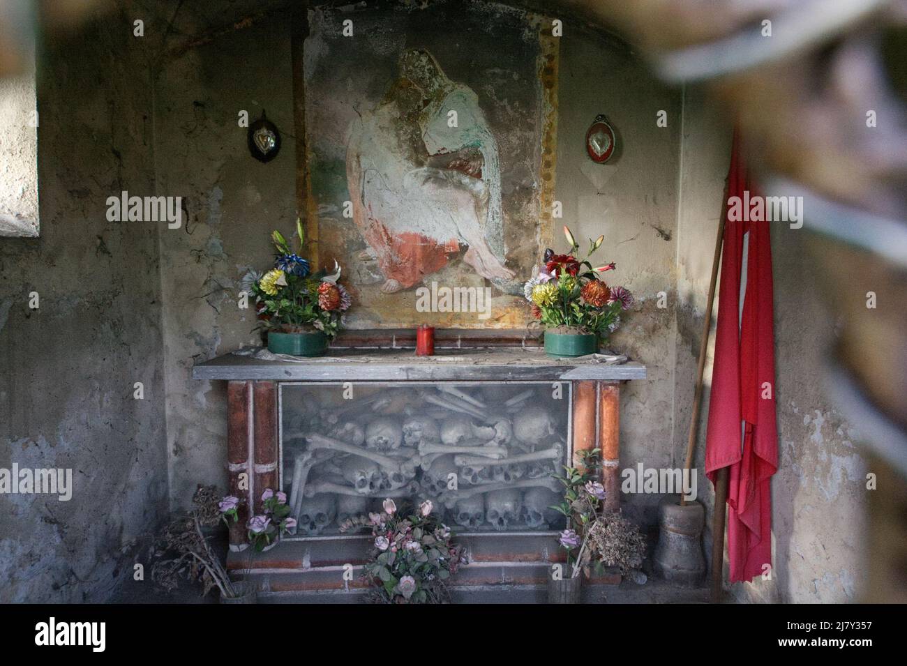 View of interior of the Ossuary dedicated to the Swiss soldiers died during the battle of Marignano (13–14 September 1515) Stock Photo