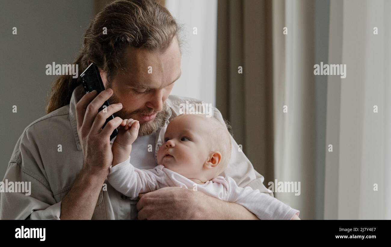 Caucasian father talking speaking with