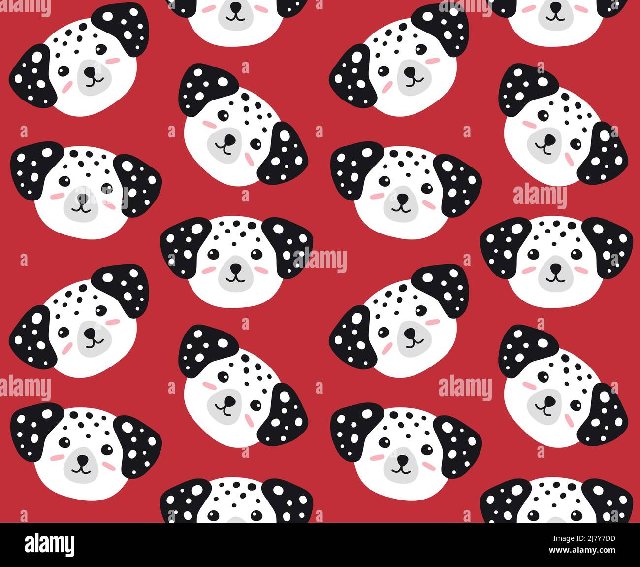 Vector seamless pattern of flat hand drawn Dalmatian dog face isolated ...