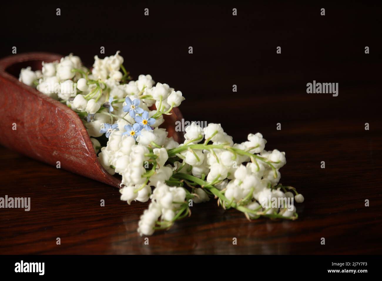 Blooming lily of the valley and Happy birthday greeting