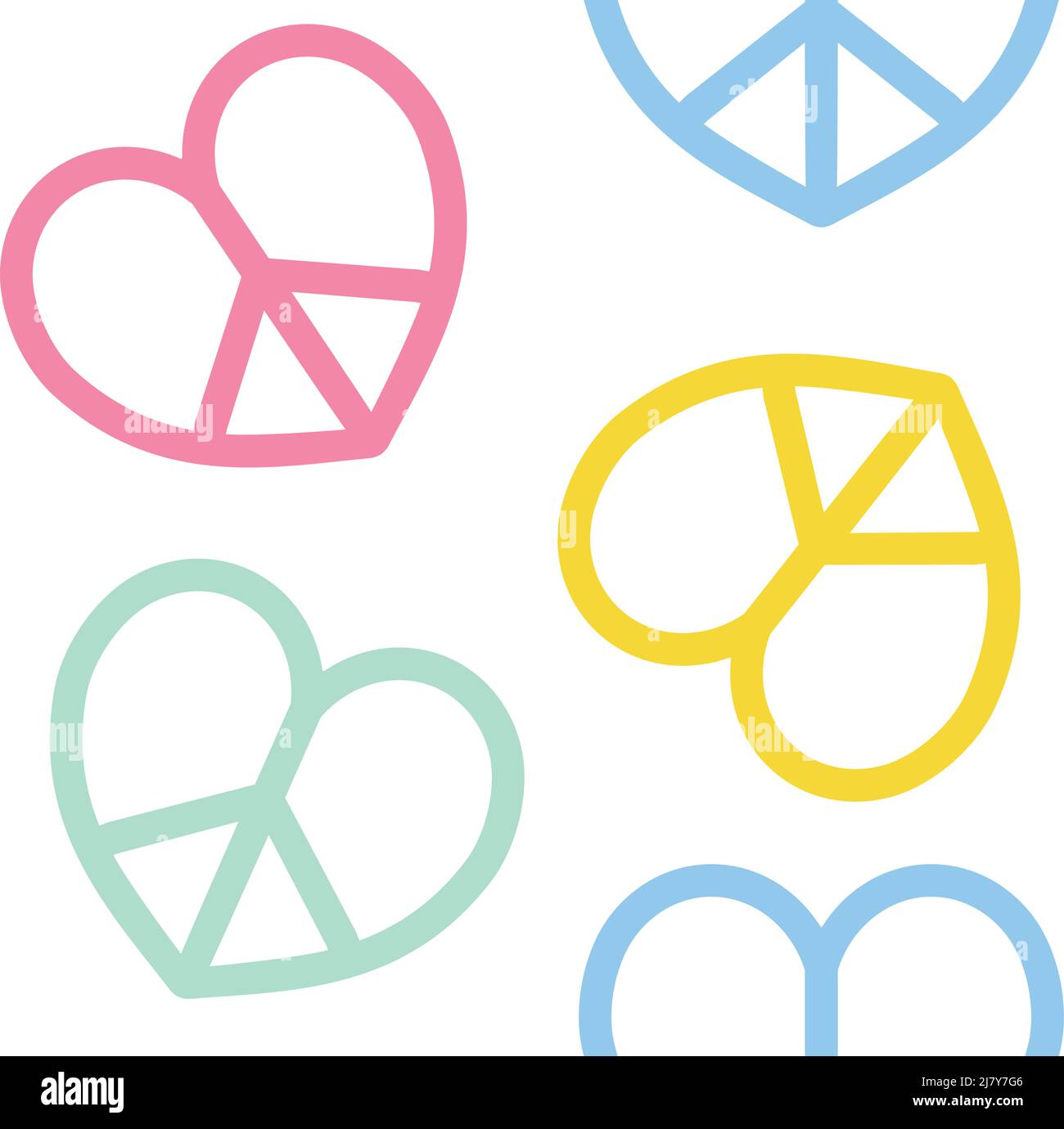 Vector seamless pattern of colored flat heart peace sign isolated on ...