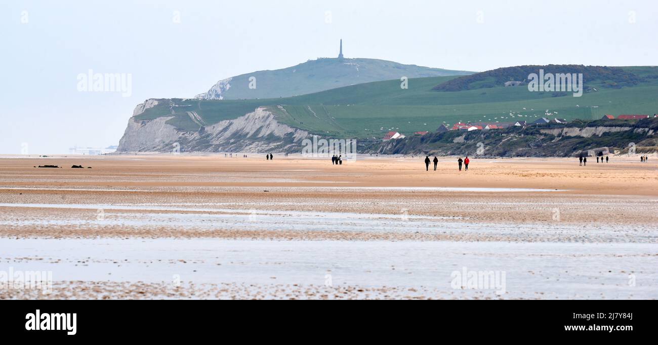 A view along Wissant beach toward Cap Blanc Nez in northern France Stock Photo