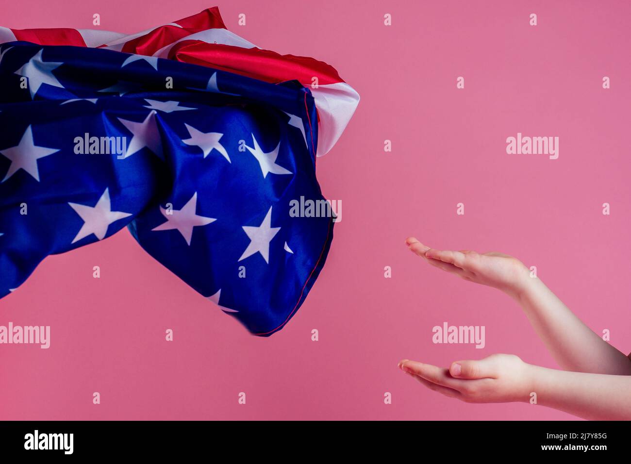 Happy child with American flag Stock Photo - Alamy