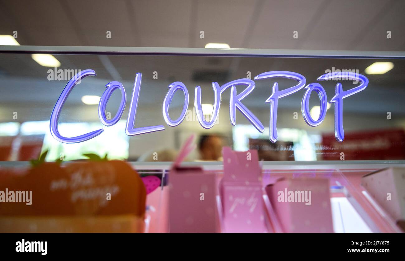 Sign in cosmetic store for Colourpop brand cosmetics in North Florida. Stock Photo