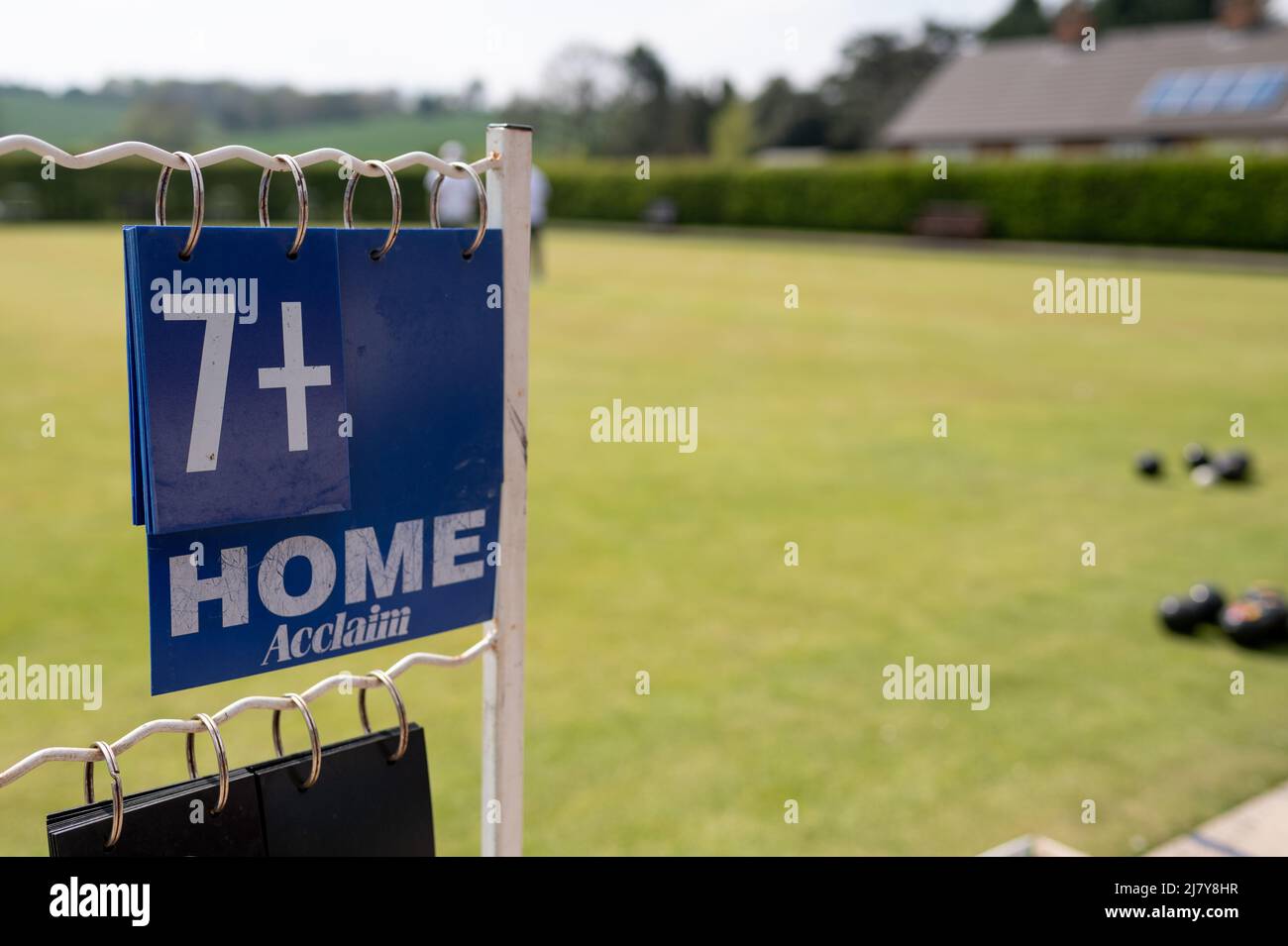 scores at Bowling on green close up low angle british summer sport uk Stock Photo