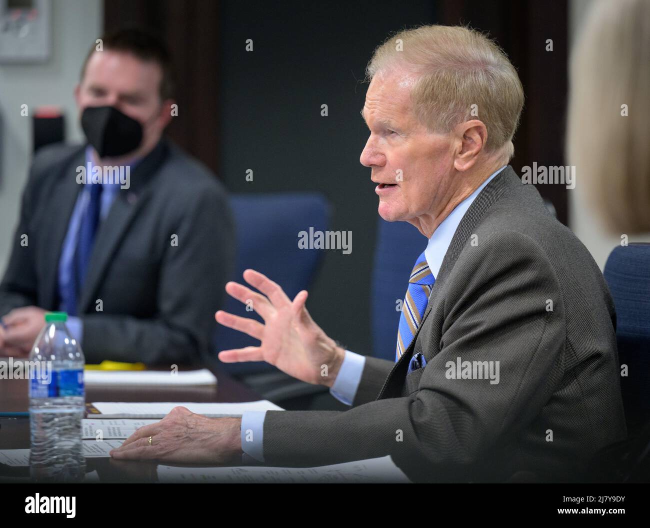 NASA Administrator Bill Nelson, delivers remarks during a meeting of the executive session of the NASA Advisory Council at the NASA Headquarters Mary W. Jackson Building February 28, 2022 in Washington, DC, USA. Stock Photo