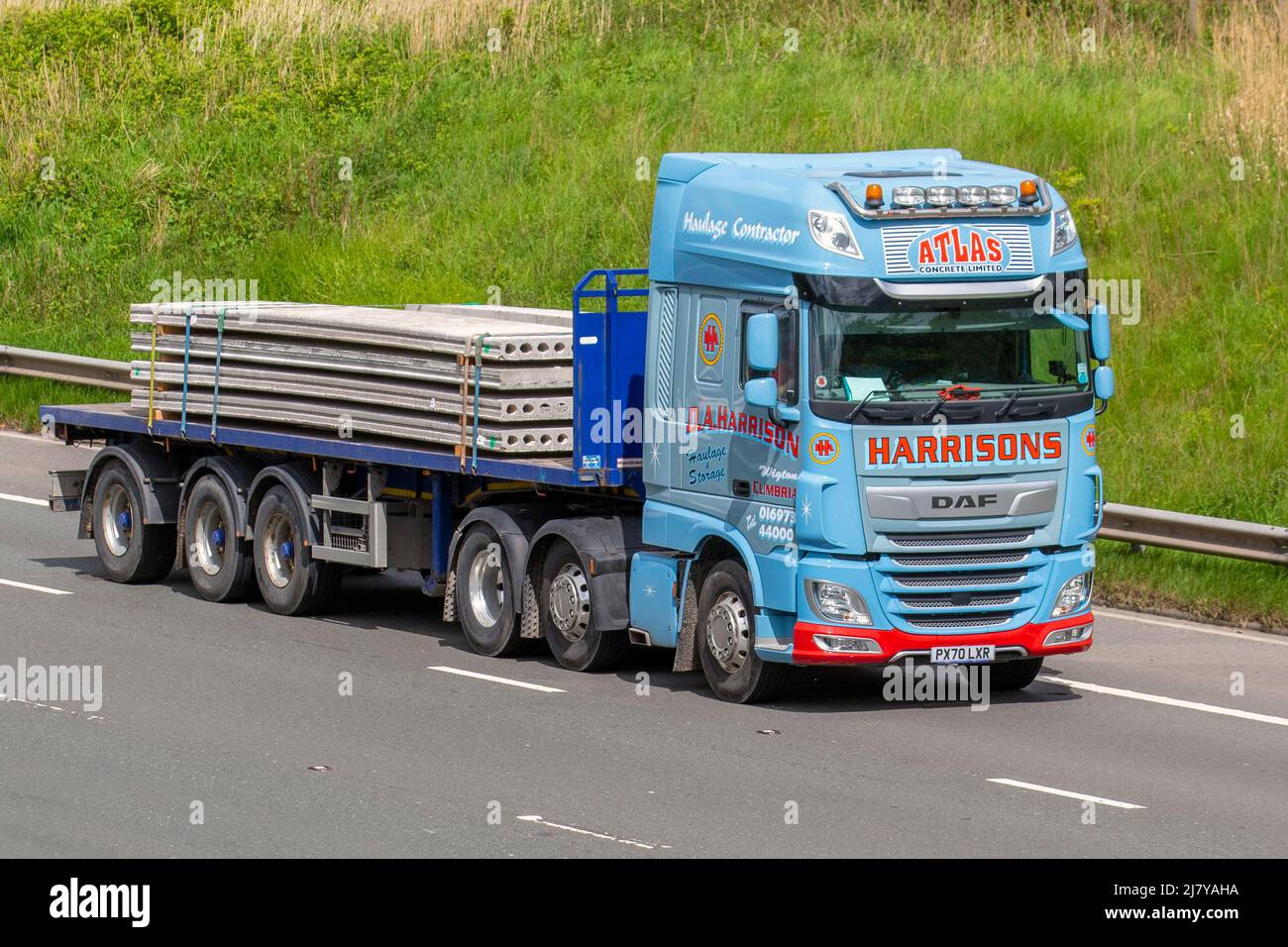 2020 Daf Trucks 530 FTR 12902cc Diesel Automatic carrying Atlas Concrete Limited products. D.A.HARRISON Haulage Contractor; driving on the M6 motorway, UK Stock Photo
