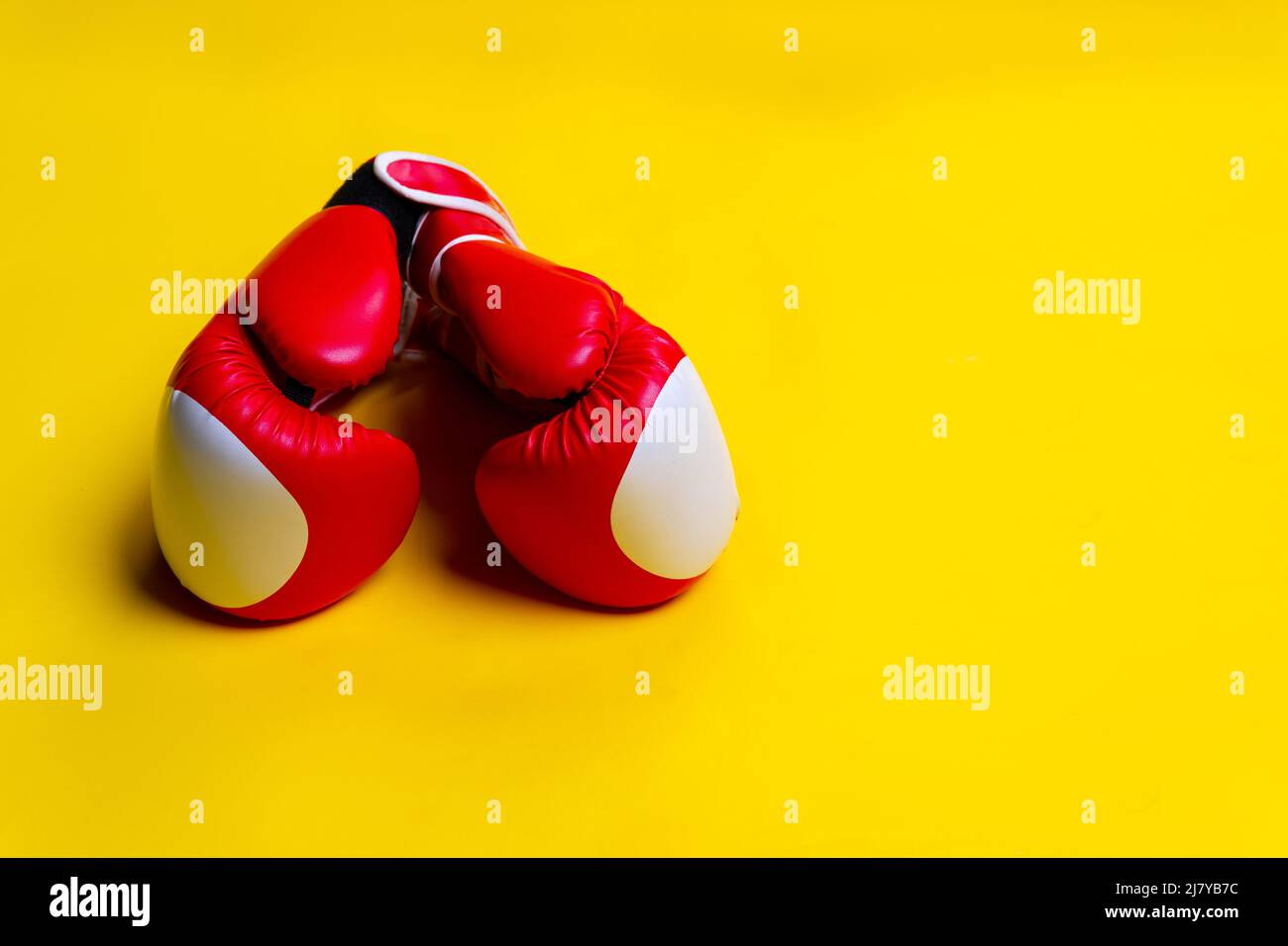 Blue space red box yellow solated background cast health, for equipment sport from simple for steel fist, knockout protection. Sportswear hang cutout Stock Photo