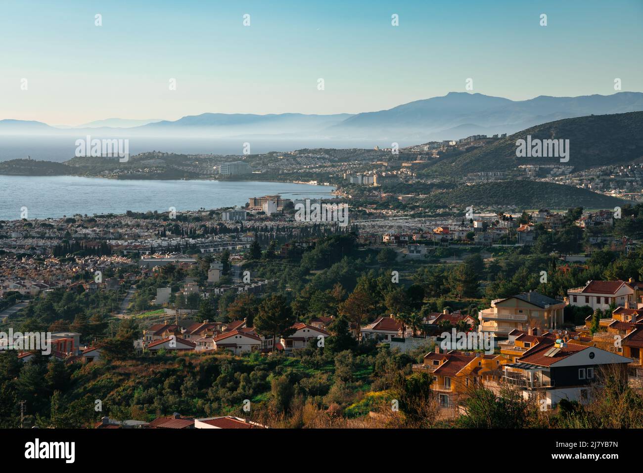 Kusadasi panorama with Long Beach and luxury villas on the foreground Stock Photo