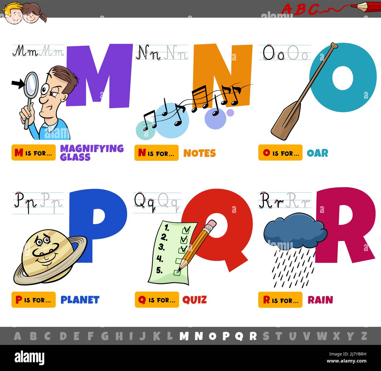 Cartoon illustration of capital letters from alphabet educational set