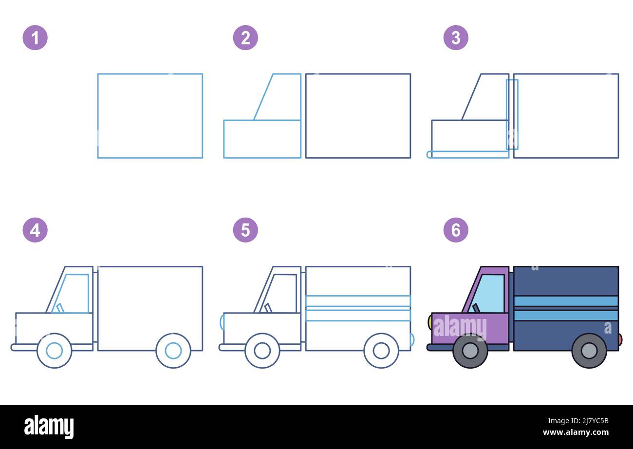 Instructions for drawing truck. Step by step Stock Vector Image & Art