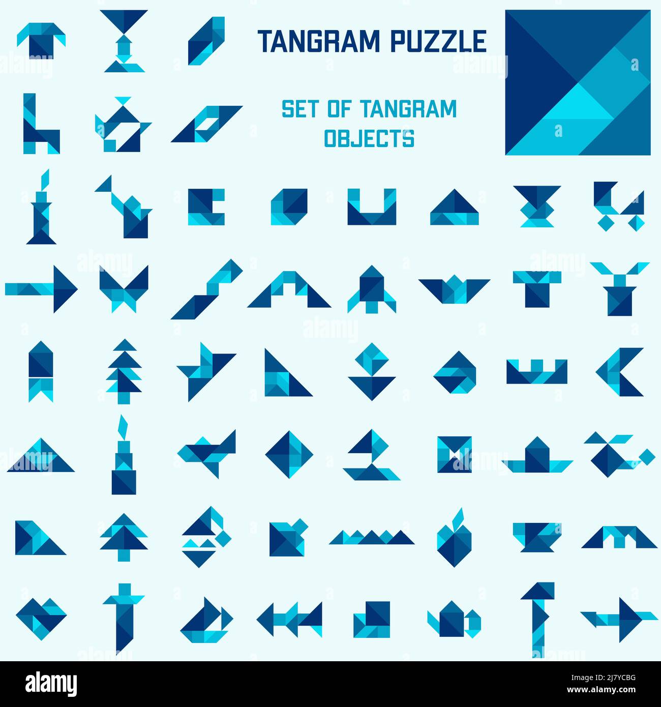 Tangram puzzle. Set of tangram different objects. Stock Vector