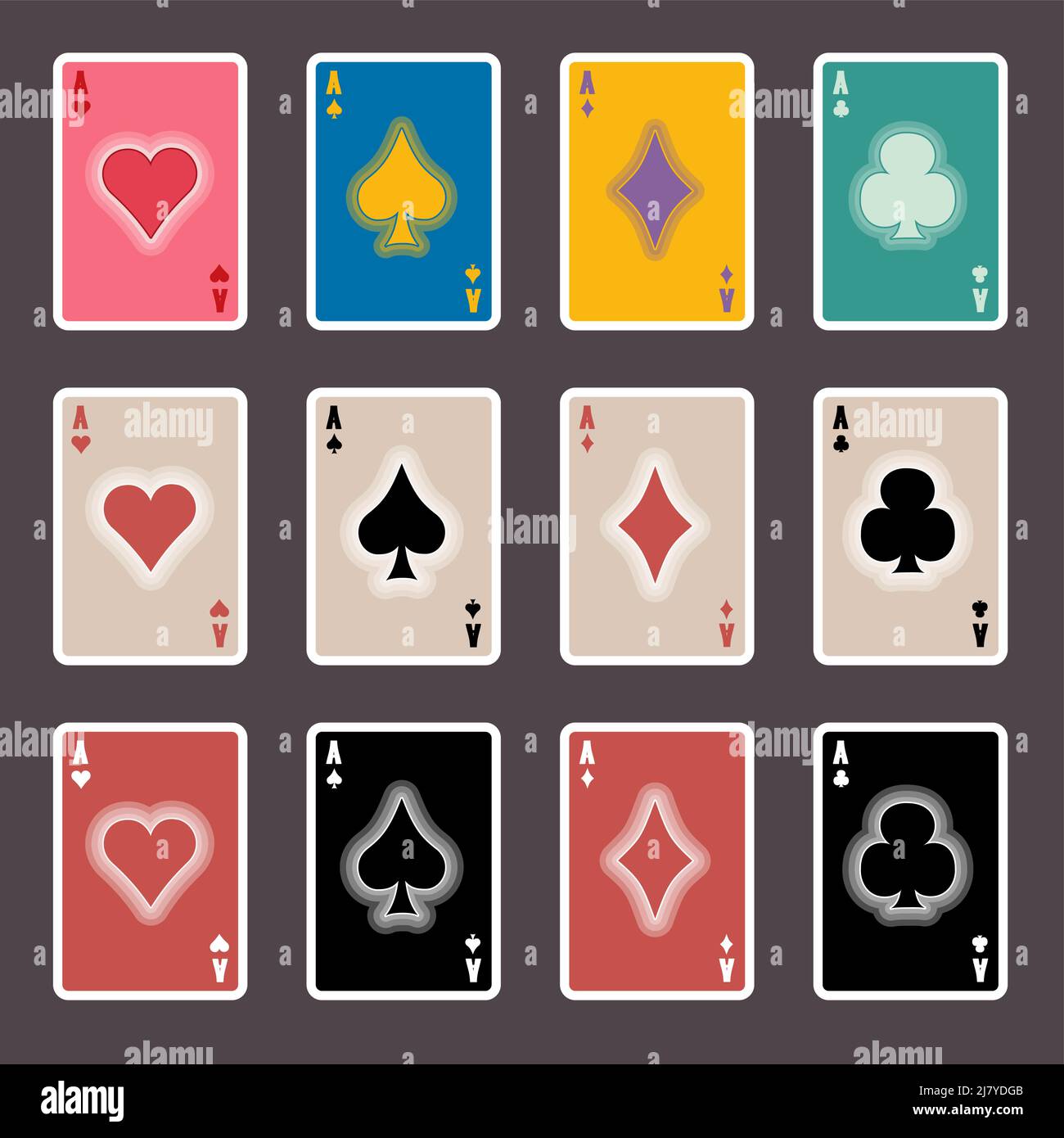 Poker Set of Aces retro vintage styles, old frames, watermarks and