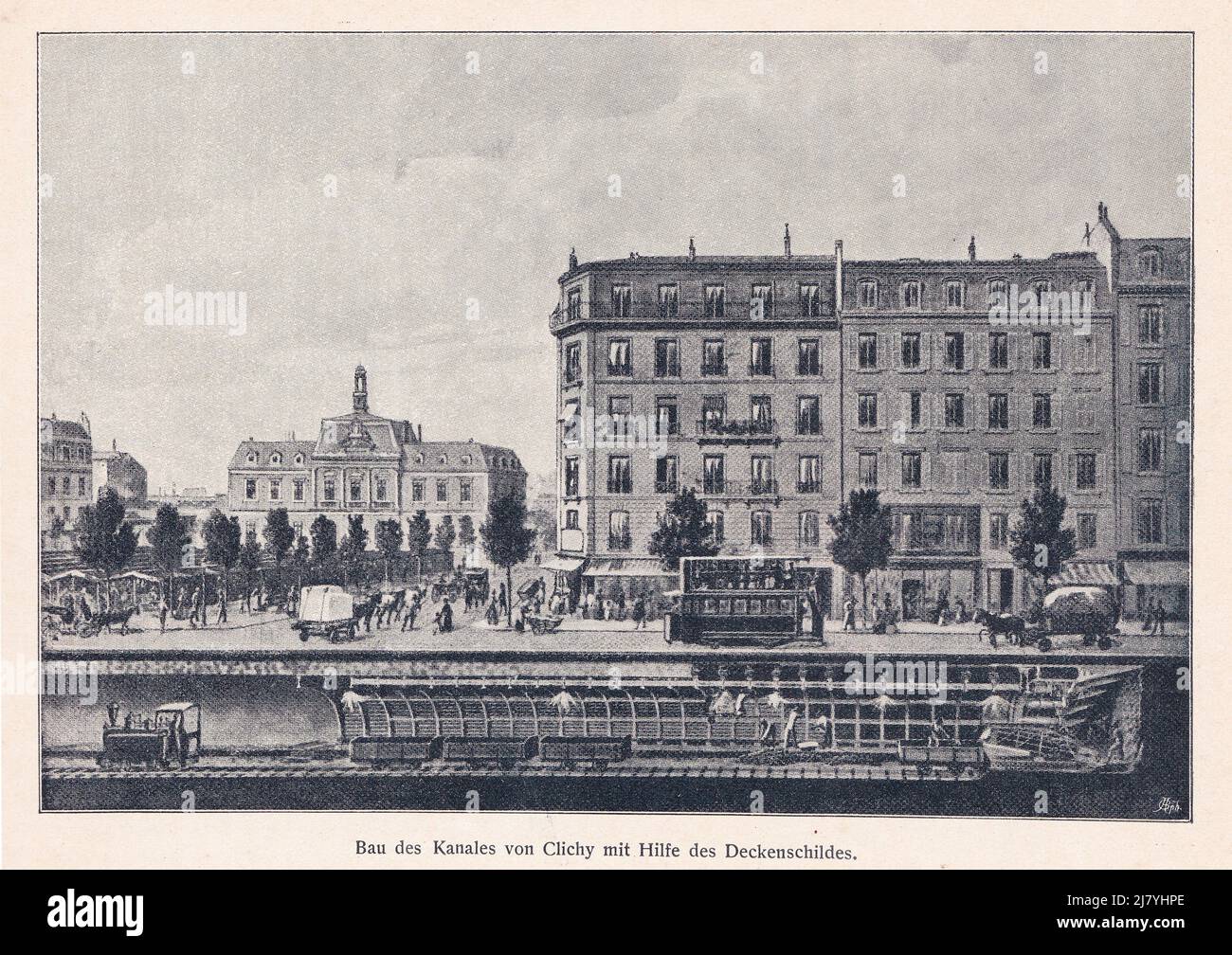 cliché canal construction using ceiling shields in Metro Station Palais Royal this picture from old magazine 1900 Stock Photo