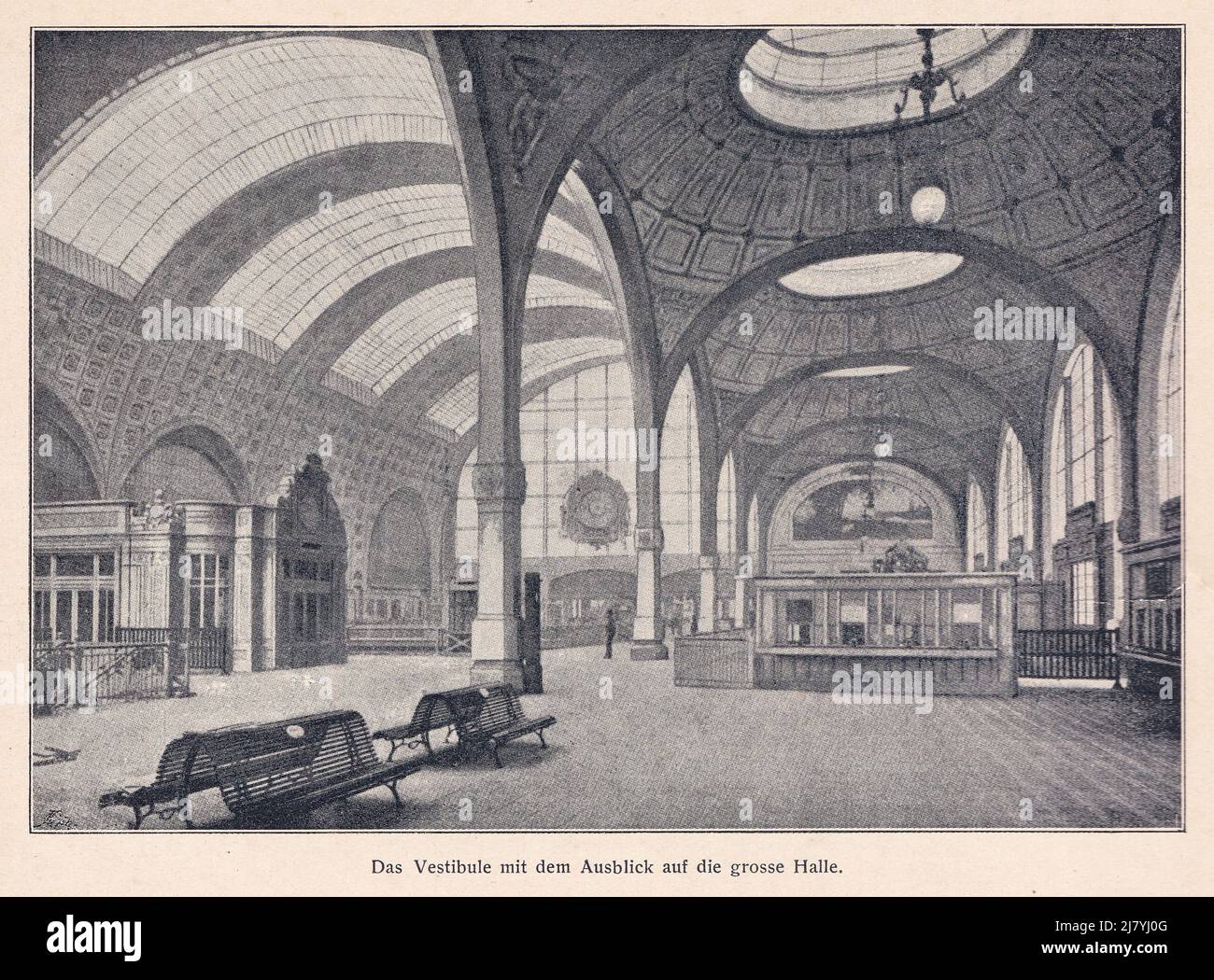 Illustration of the vestibule with great hall Metro Station Palais Royal in Paris 1900 Stock Photo