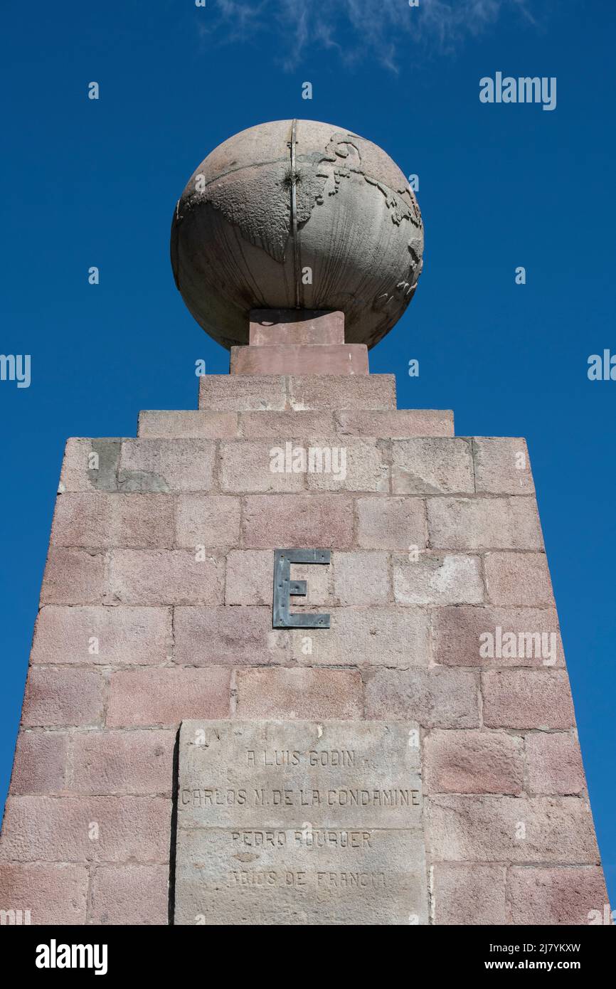 Ecuador, Quito, Ciudad Mitad del Mundo aka Middle of the World City. Equatorial Monument marking latitude 0. View from the east. Stock Photo