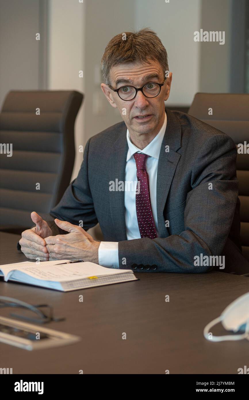 Quebec finance deputy minister Pierre Cote answers questions at his Quebec City office Thursday March 17, 2022. Stock Photo