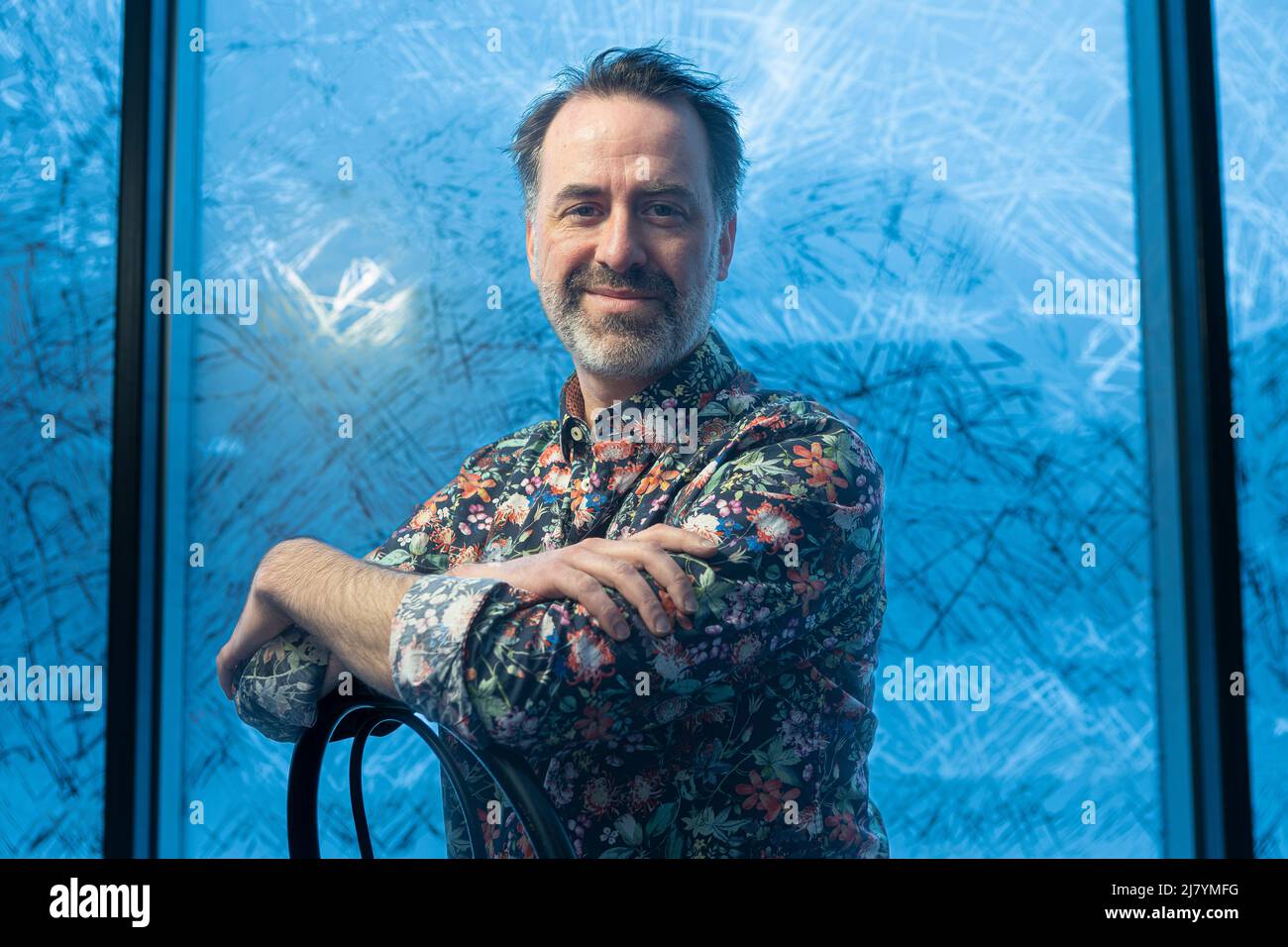 Quebec artist Jean-Philippe Joubert poses at Le Periscope theatre in Quebec City Monday March 7, 2022. Stock Photo