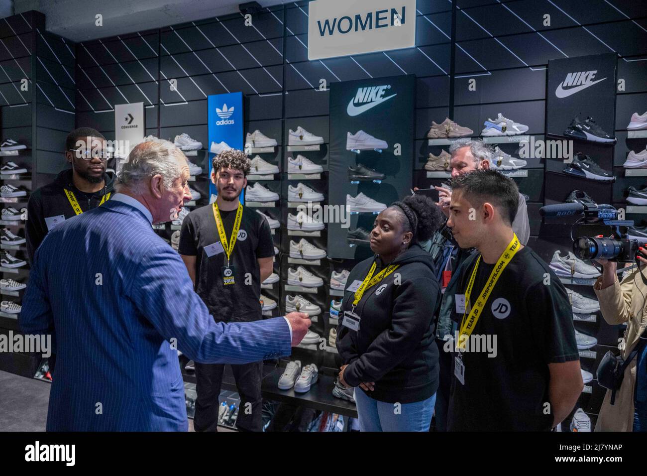 The Prince of Wales during a visit to a JD Sports store on Walworth High to meet with young people supported by The Prince's Trust through the UK Government's Kickstart Scheme.