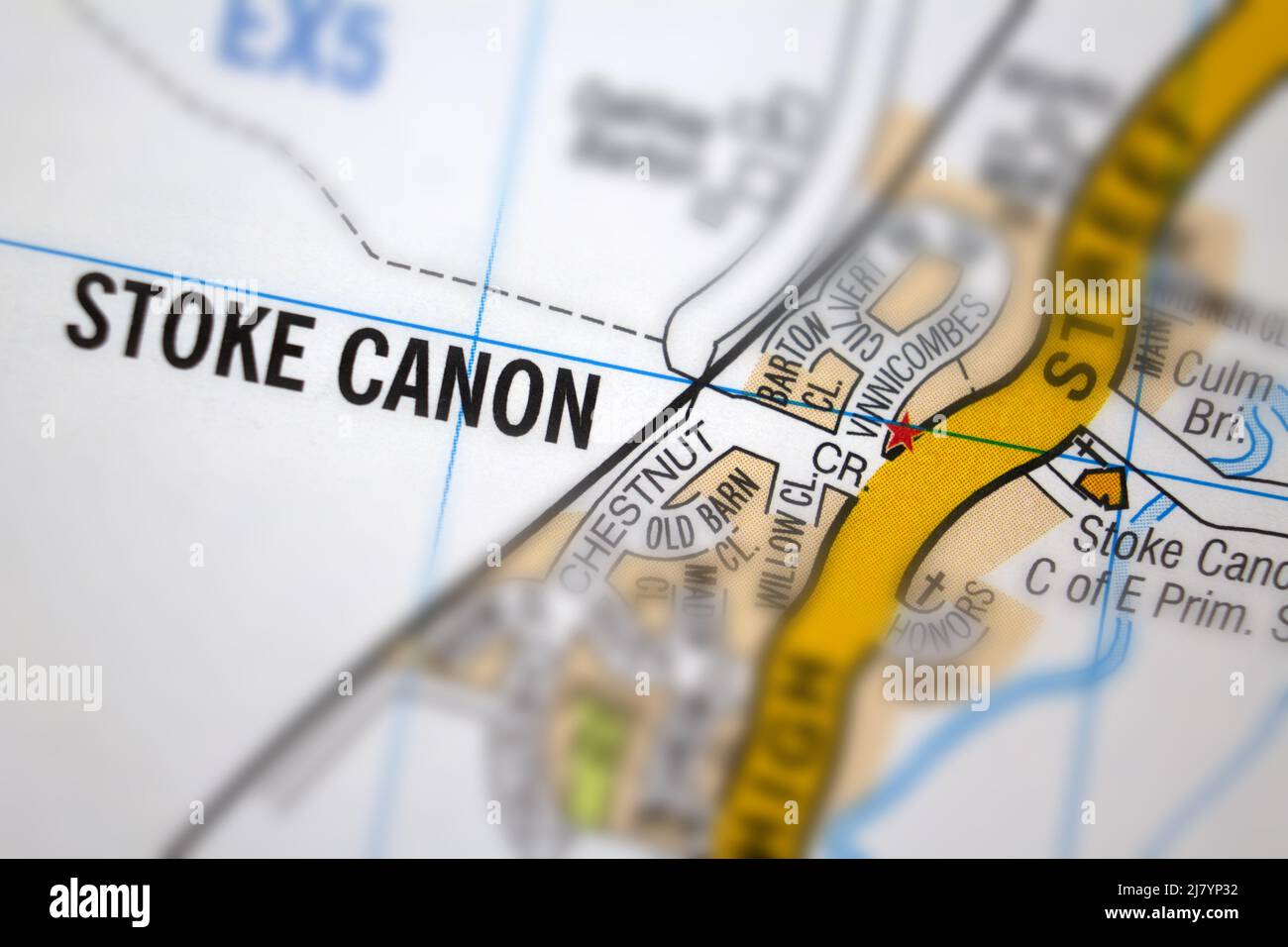 Stoke Canon village Devon, United Kingdom colour atlas map town name