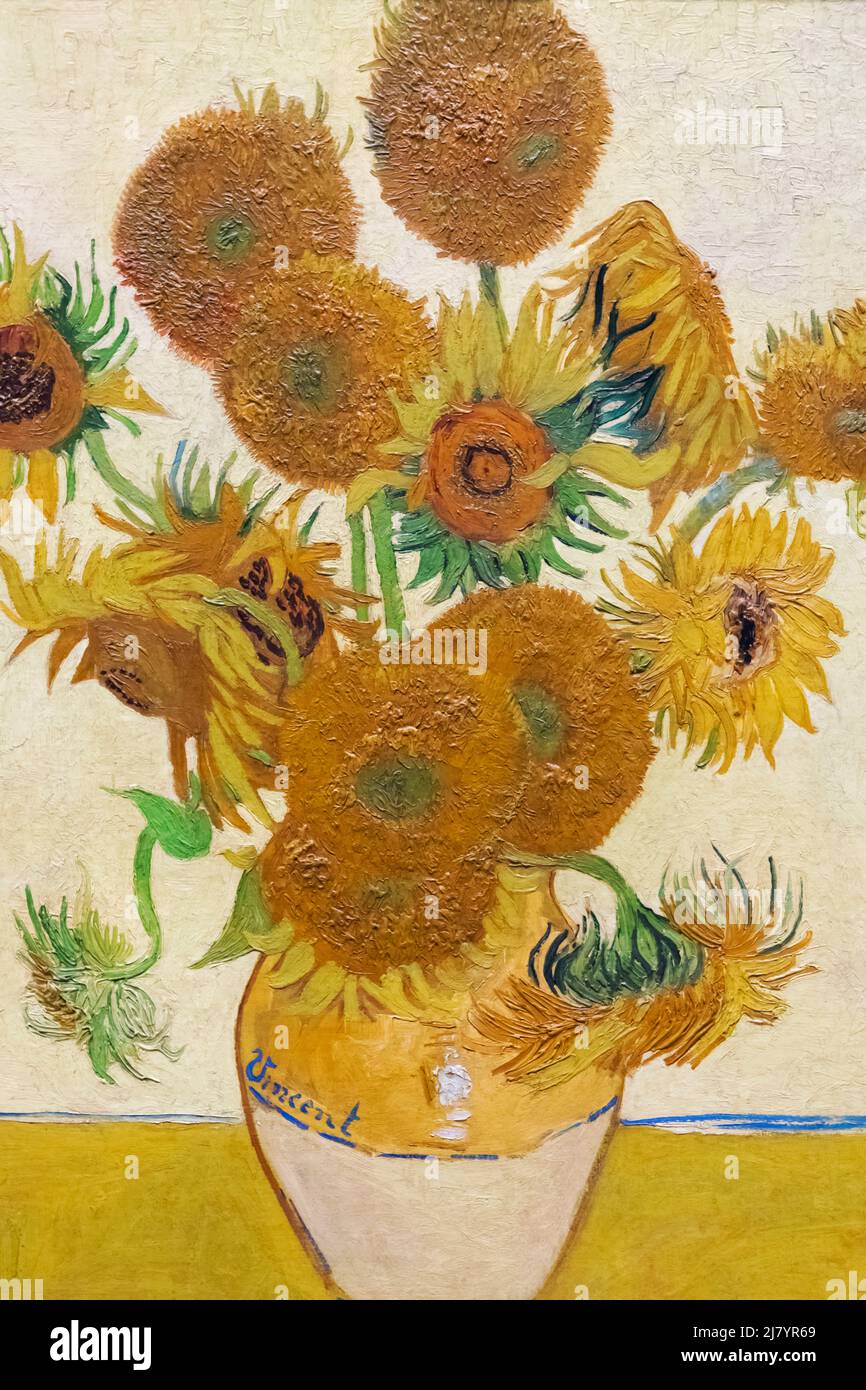 Painting titled 'Sunflowers' by Vincent van Gogh dated 1888 Stock Photo