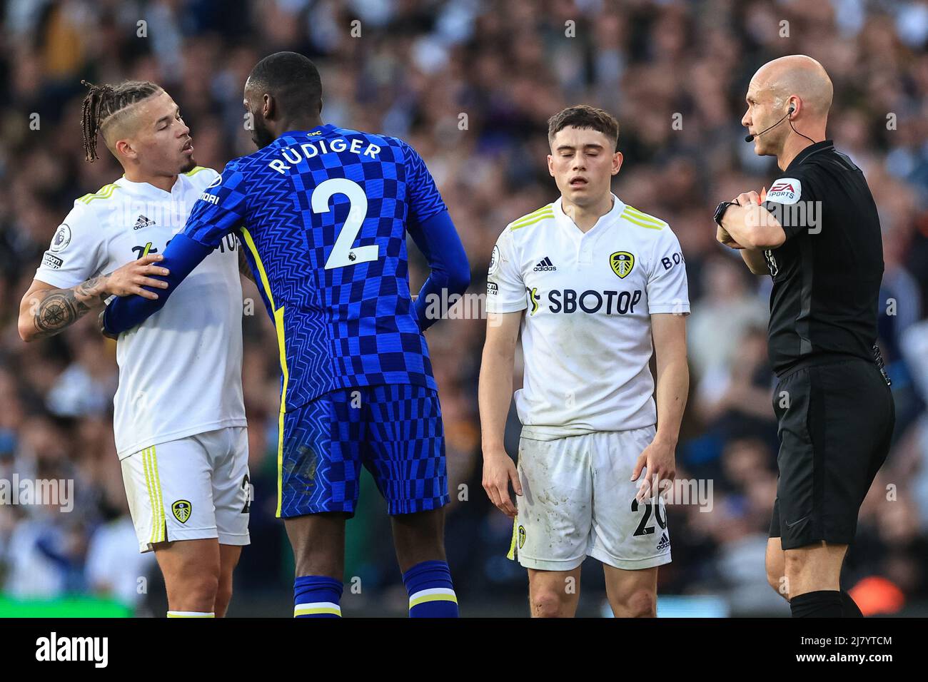 Daniel James 20 of Leeds United is given a straight red card by