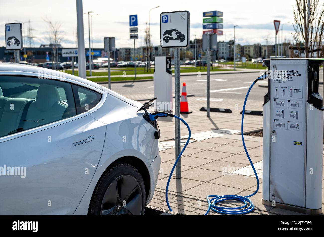 Riga, Latvia, April 29, 2022 electric car Tesla Model S Dual Motor at